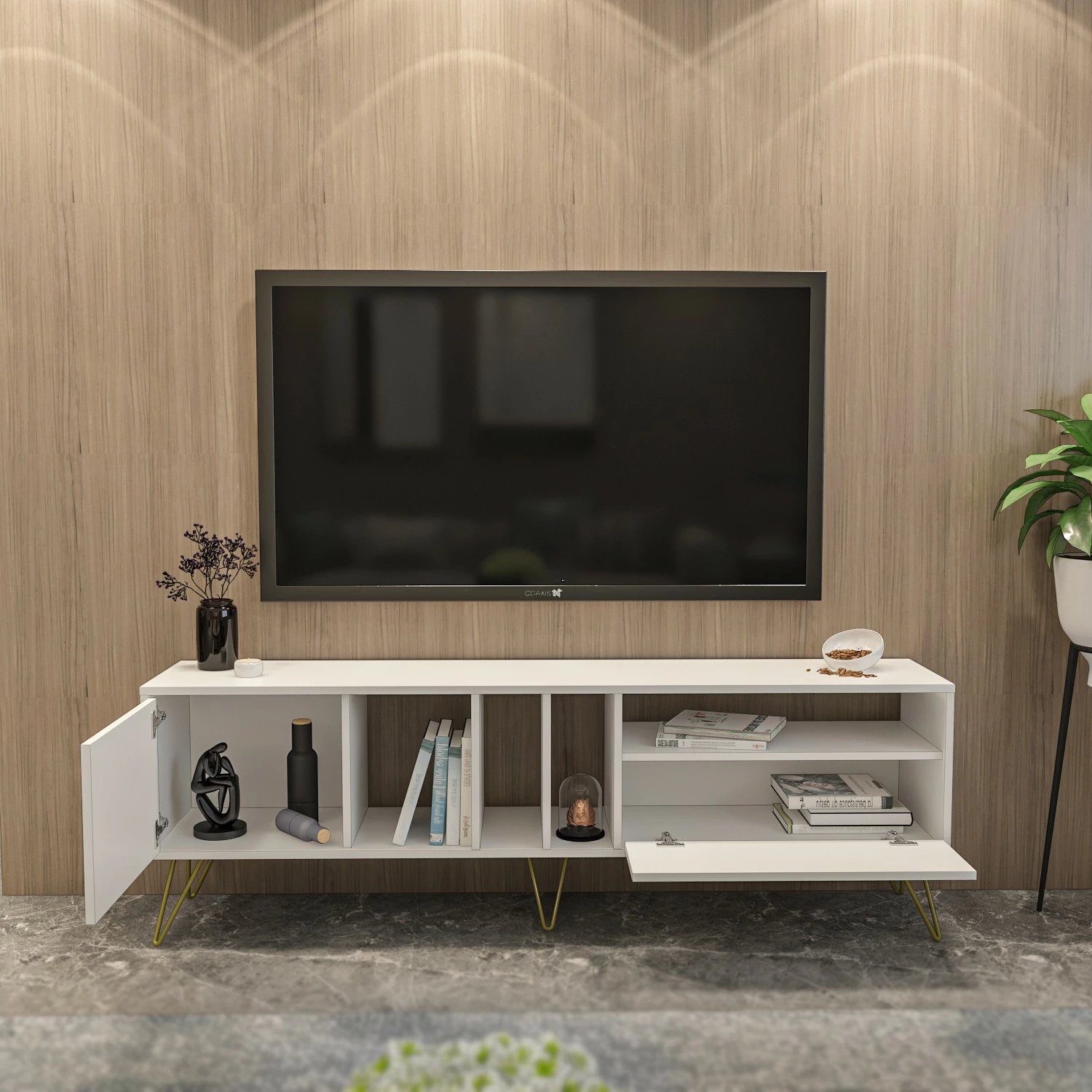 Komodë TV Hanah Home, Mistico (180), e bardhë, e artë