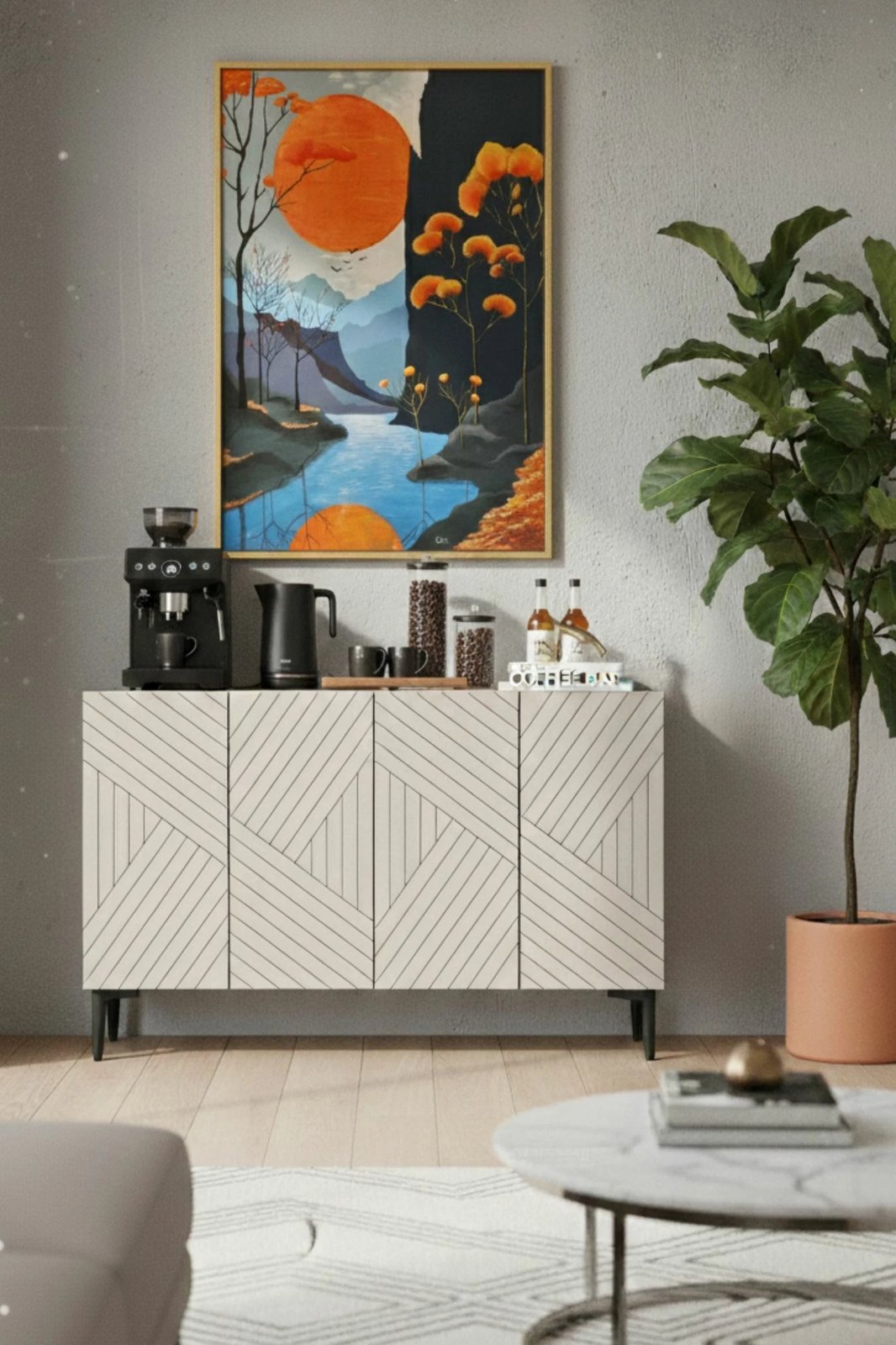 Konsol Skye Decor, Ferro 120, e bardhë, travertin