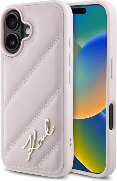 Mbështjellës Karl Lagerfeld Quilted Signature për iPhone 16, Rozë
