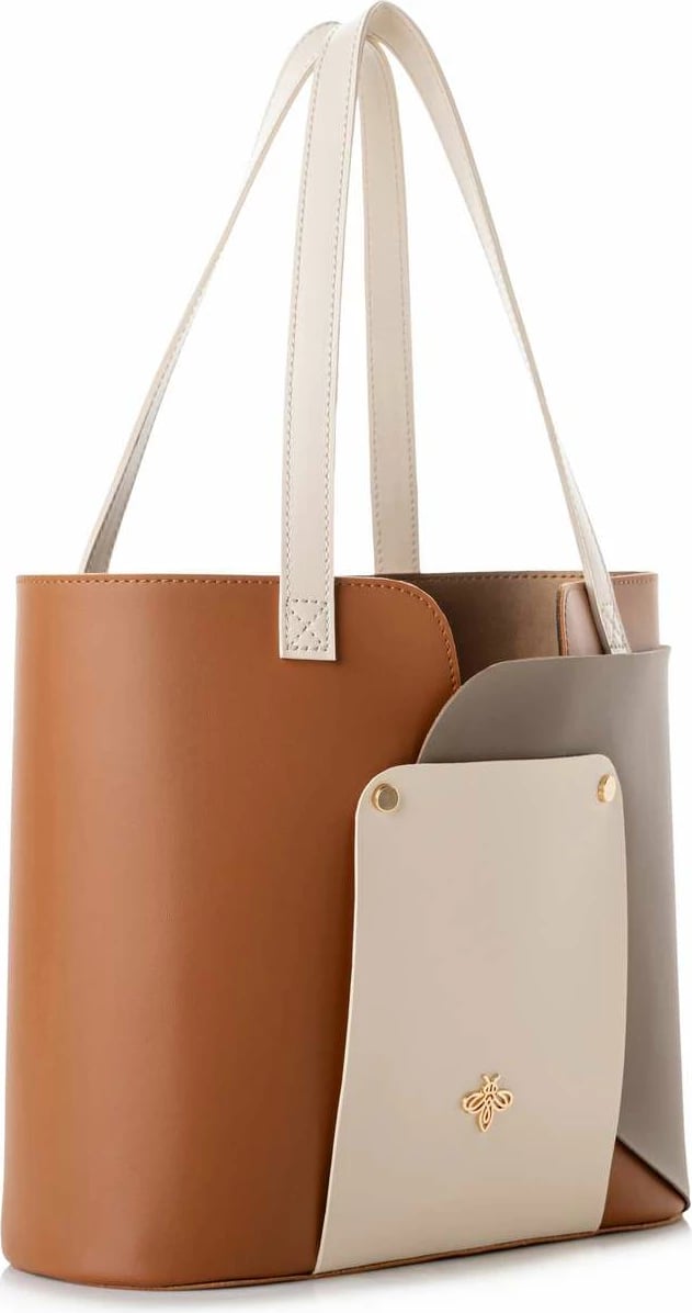 Çantë Tote Lucky Bees, 1292 v2, tan dhe mink
