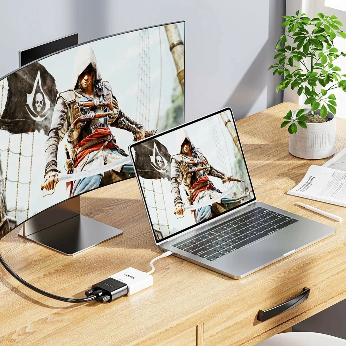 Adapter USB-C në DVI Unitek, 1080P@60Hz, 15cm, bardhë
