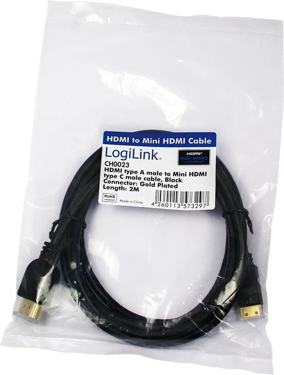 Kabllo HDMI LogiLink CH0023, 2m, HDMI Type A në HDMI Type C, e zezë