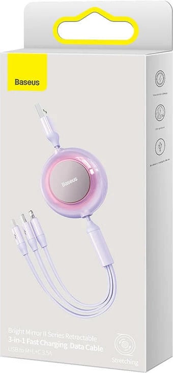 Kabllo 3-në-1 Baseus Bright Mirror 2, 1.1m, 3.5A, Purple Kabllo 3-në-1 Baseus Bright Mirror 2, 1.1m, 3.5A, Purple