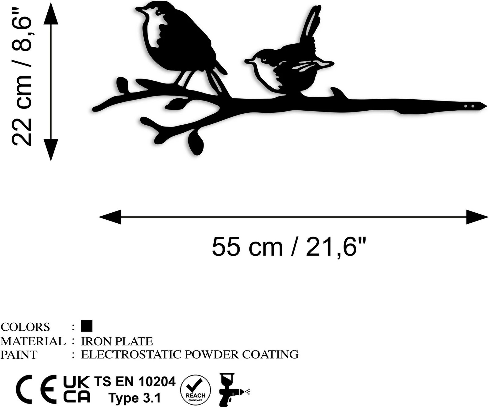 Objekt dekorativ për kopsht, Aberto Design, zogj në degë, ngjyrë e zezë
