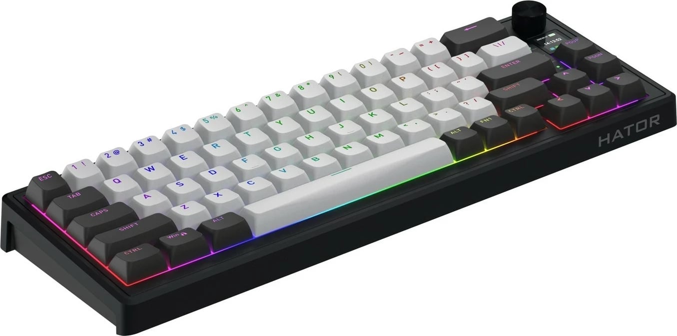 Tastierë mekanike Hator Skyfall 65 PRO, wireless, RGB, hot-swap, 65%, gri-zezë