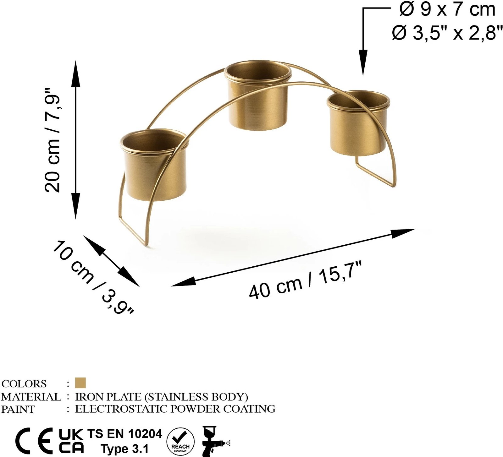 Aksesor dekorativ metalik, ngjyrë ari, Aberto Design, GED-012