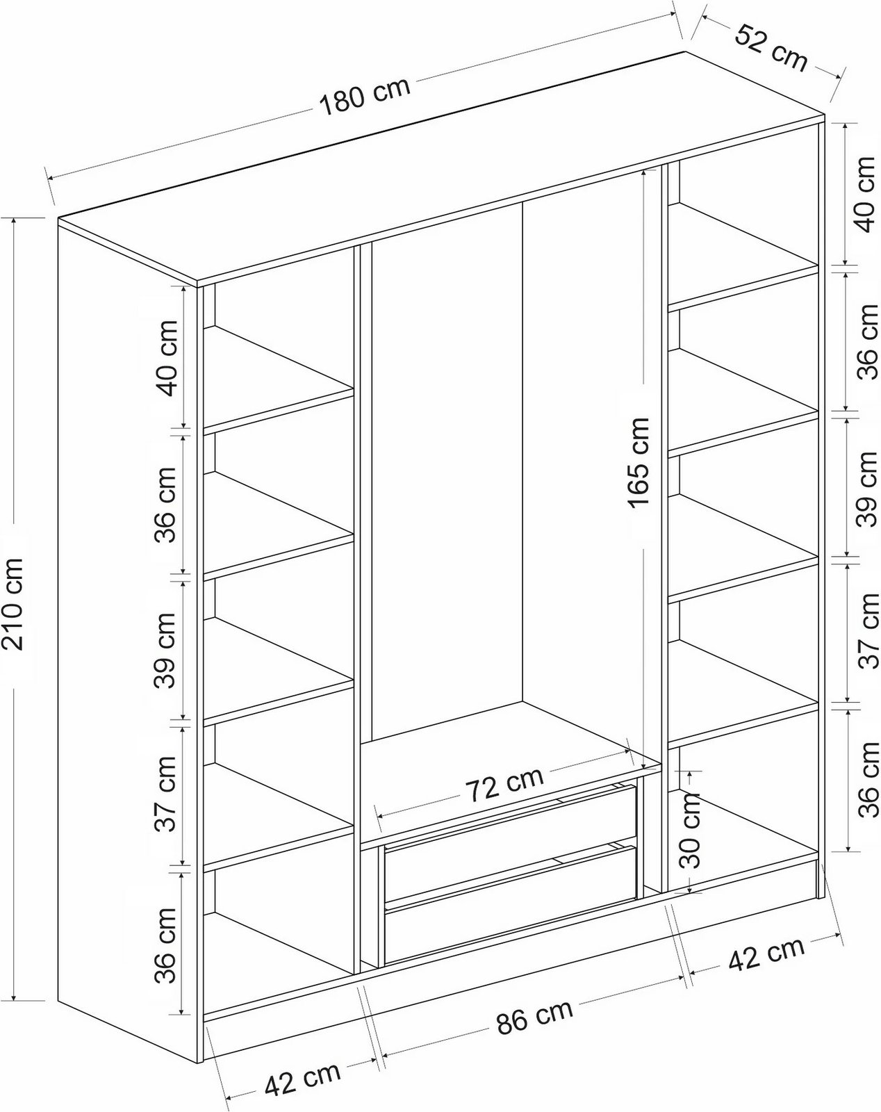 Dollap Skye Decor, anthracite e zi, 180x210x52cm