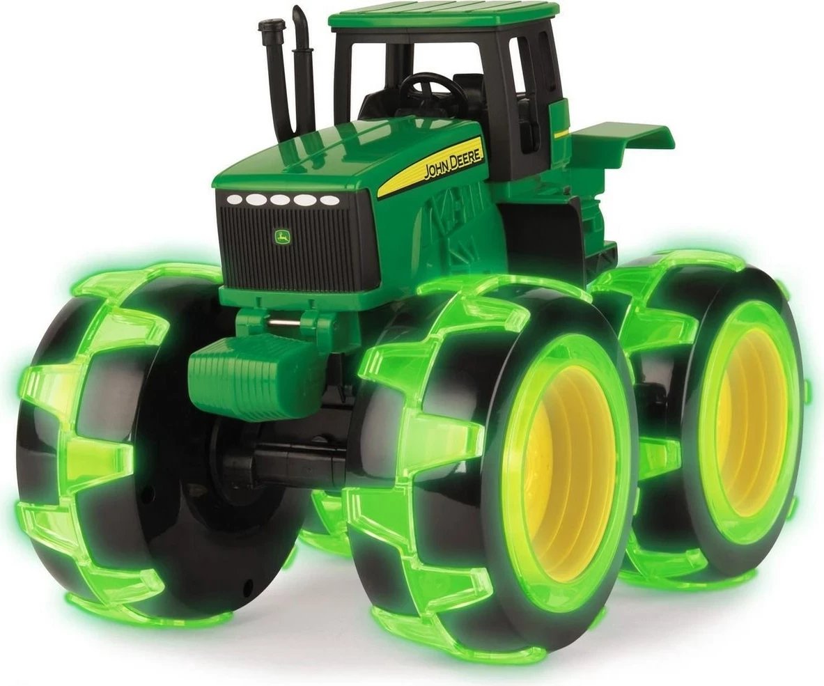 Traktor lodër TOMY John Deere Monster Lightning Wheels, me rrota ndriçuese, Jeshile