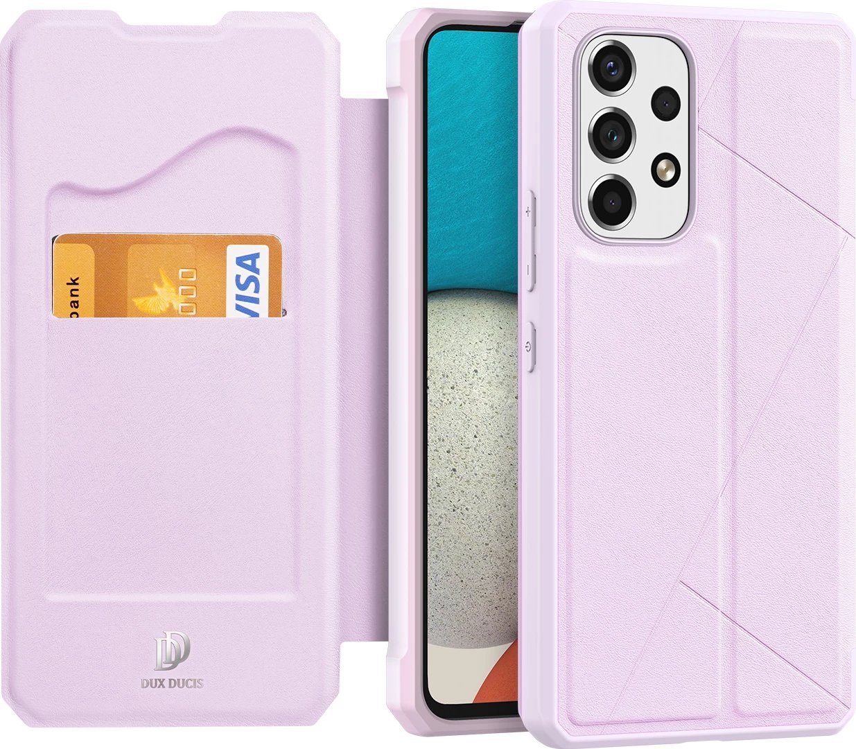 Mbështjellës Dux Ducis Skin X për Samsung Galaxy A73, me xhep për kartela, rozë