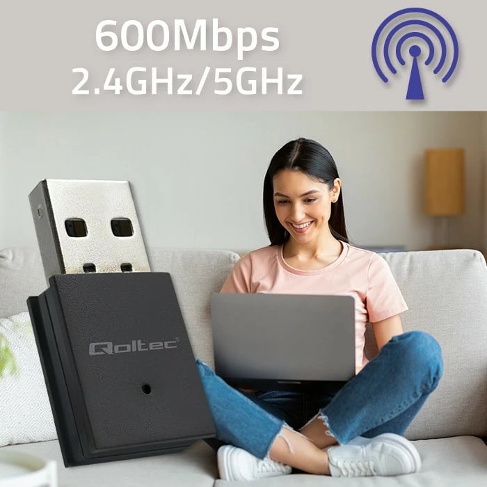 Adapter WiFi/Bluetooth Qoltec 56989, USB, 600Mbps, i zi