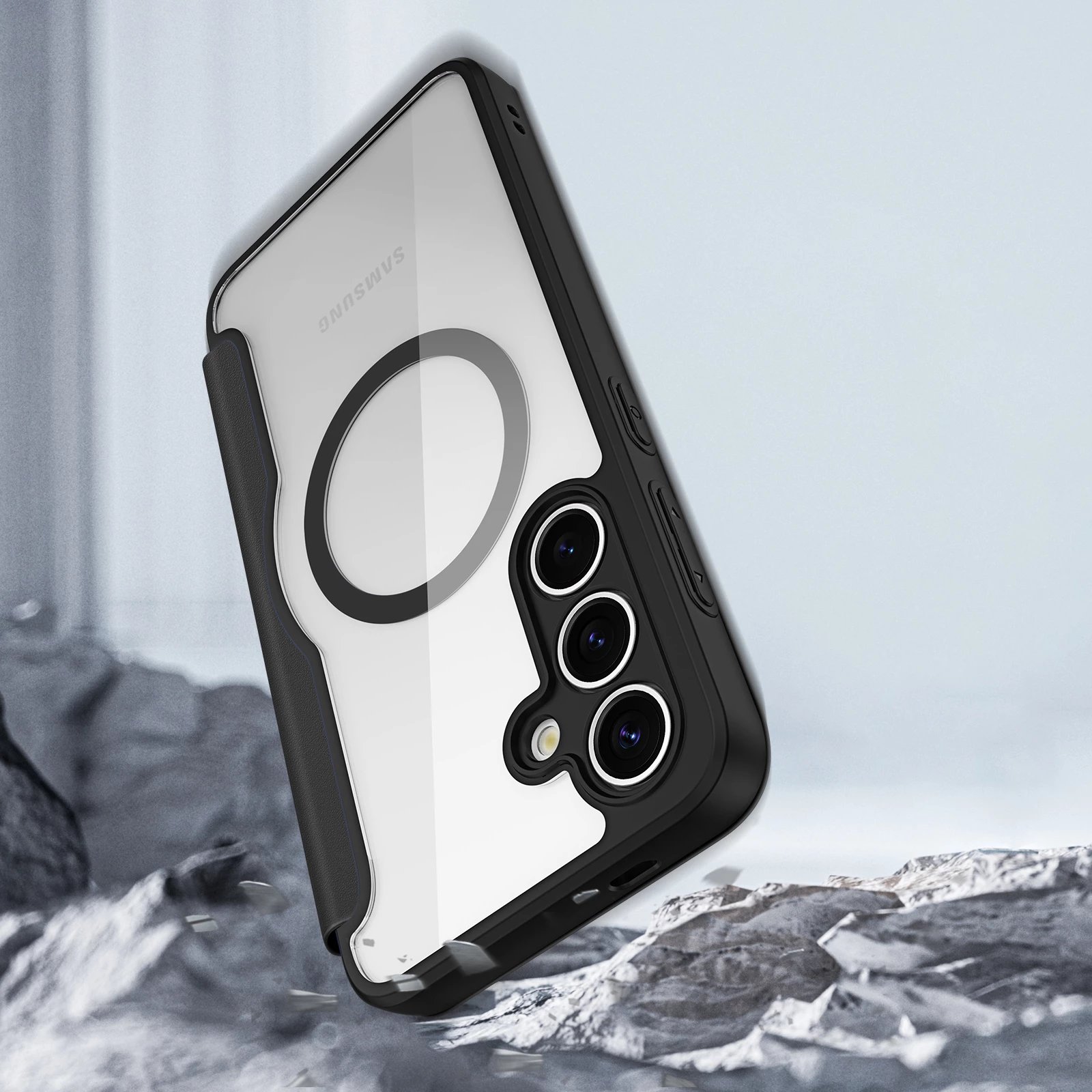 Mbështjellës Dux Ducis Skin X Pro për Samsung Galaxy S25+, MagSafe, portofol, e zezë