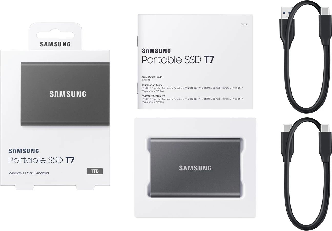 SSD i jashtëm Samsung Portable T7, 1 TB, USB Type-C 3.2 Gen 2, Gri