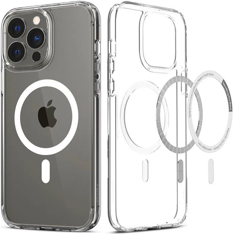 Mbështjellës Spigen Ultra Hybrid Mag për iPhone 13 Pro Max, MagSafe, Transparent/Bardhë