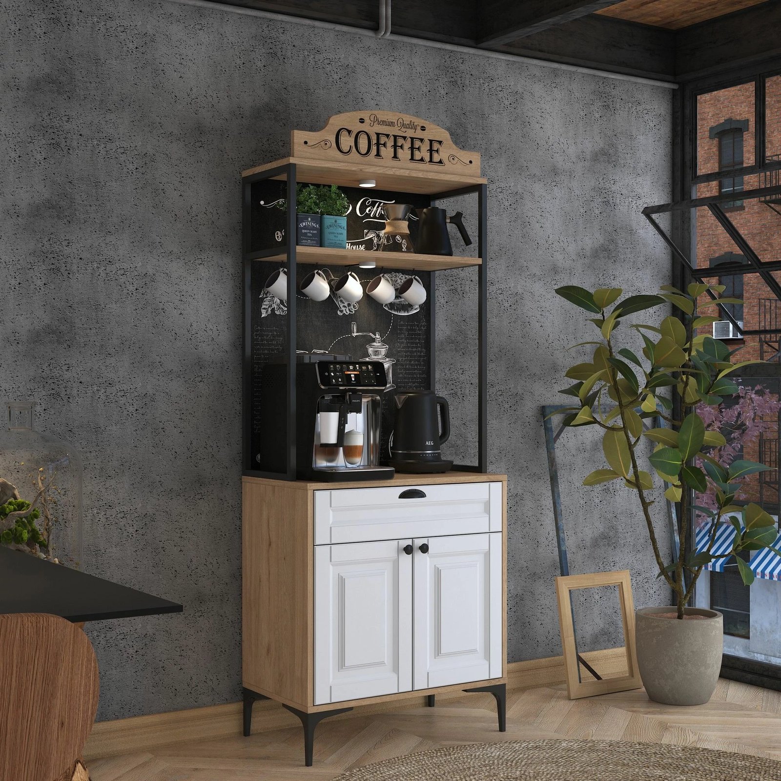 Dollap multifunksional Hanah Home, JE157 - 3123, ngjyrë arrë dhe e bardhë