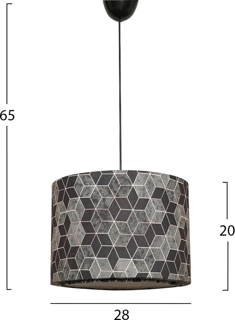 Llambë tavani e varur, metal dhe pëlhurë, ngjyrë e zezë dhe gri, FH7369, 28x28x65 cm Llambë tavani e varur, metal dhe pëlhurë, ngjyrë e zezë dhe gri, FH7369, 28x28x65 cm