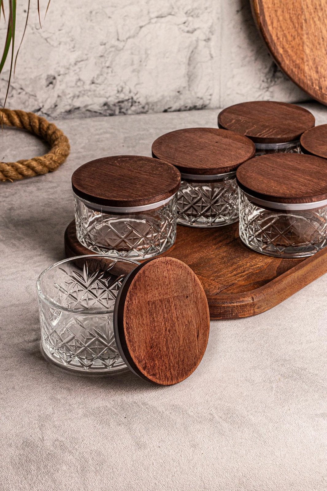 Set pjatash qelqi me kapak druri, 13 copë, Hermia Concept, Milla 6