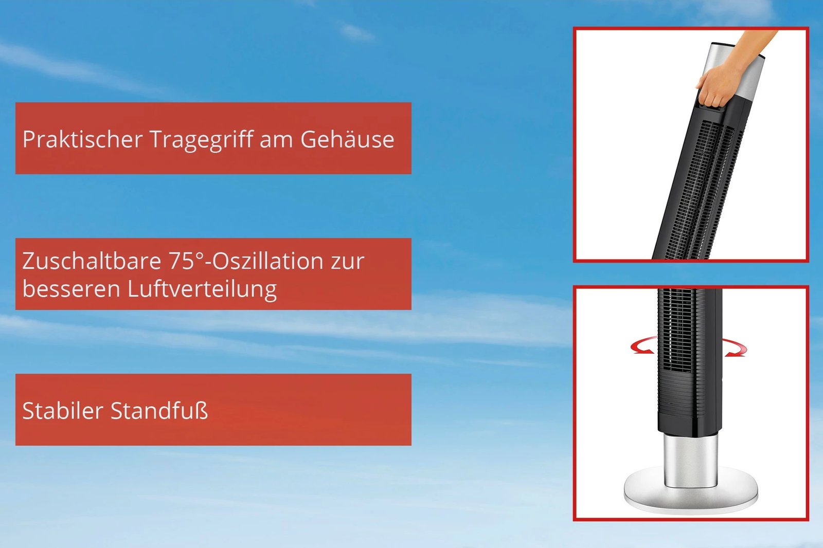 Ventilator kullë UNOLD Edel, LED display, 3 shpejtësi, timer 8 orë, i zi/çelik