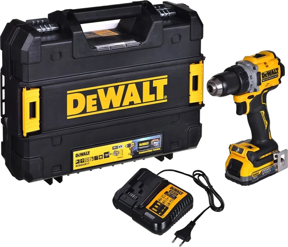 Makineri DeWalt DCD800E1T, 18V XR, 1x1.7AH, Verdhë