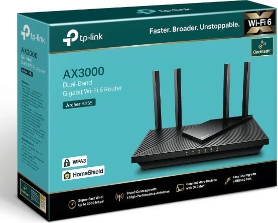Router TP-LINK Archer AX55 AX3000, 4 LAN, 1 WAN, 1 USB, Wi-Fi 6, i zi