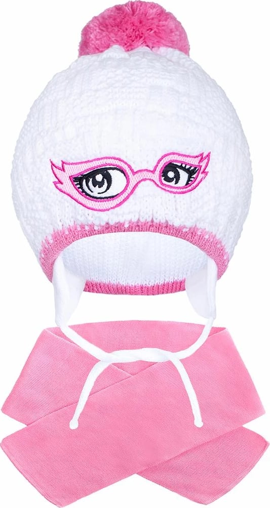 set kapelë dimri të thurur me shall, New Baby, madhësia 104 (3-4 vjet), 100% pambuk, perimetër koke 44-48 cm, set 2-copësh, rozë