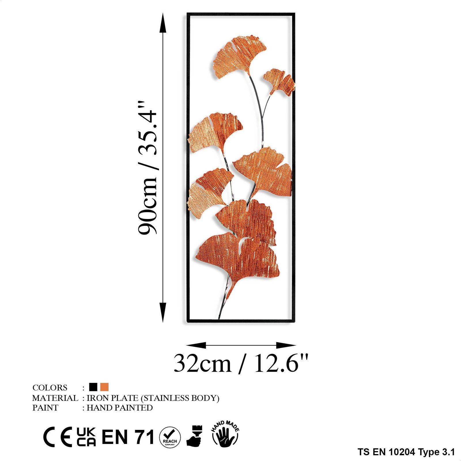 Aksesor dekorativ metalik për mur Wallity, Raspberry 3, shumëngjyrësh, 32x90x4 cm