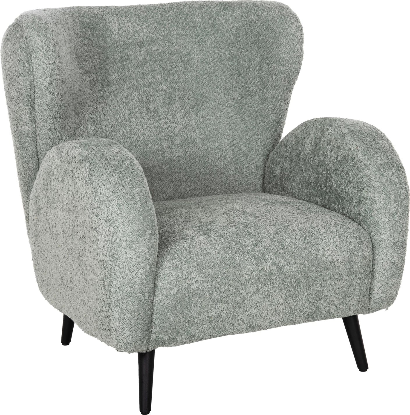 Fotelje KRYLY FH9593.05, ngjyrë jeshile bizele, pëlhurë boucle, këmbë druri të zeza, 83x87x89H cm