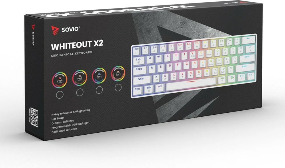 Tastierë mekanike Savio WHITEOUT X2 PEACH, 60%, RGB, Hot Swap, e bardhë