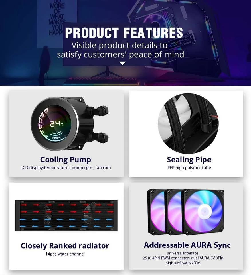 Ventilator Ftohës Me Ujë Për Kompjuter SAMA T360MM black (Zezë)