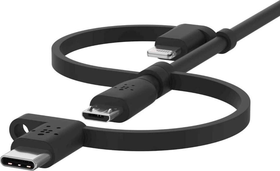 Kabllo Belkin BOOST CHARGE, 1 m, USB A, USB C/Micro-USB B/Lightning, e zezë