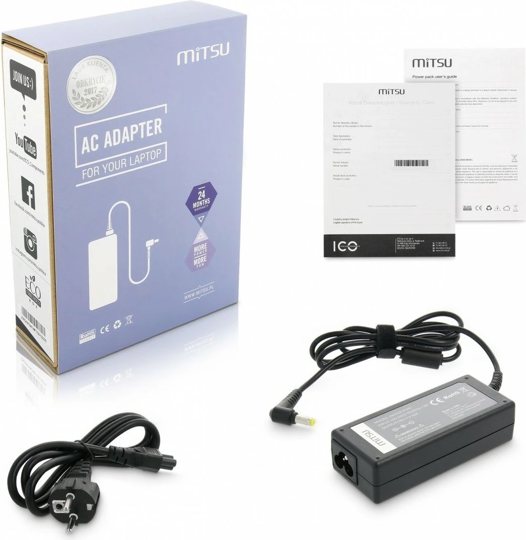 Karikues laptopi Mitsu ZM/ACE19342, 65W, 19V 3.42A, për Acer/Packard Bell, i zi