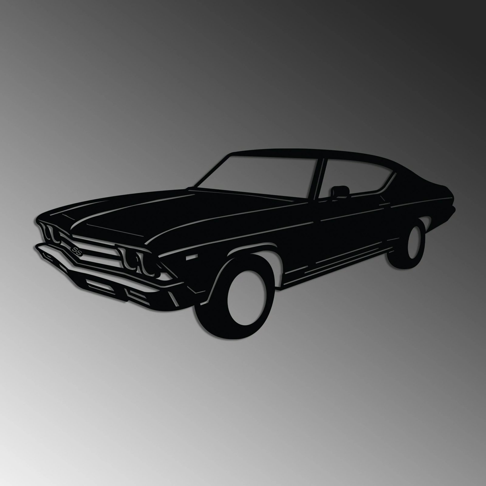 Aksesor dekorativ metalik për mur, Chevrolet Chevelle SS 1969 Malibu, ngjyrë e zezë