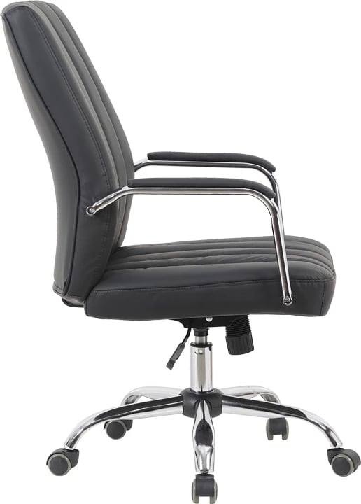 Karrige zyre për drejtor, Mido, lëkurë sintetike e zezë, 58x71x100-106cm