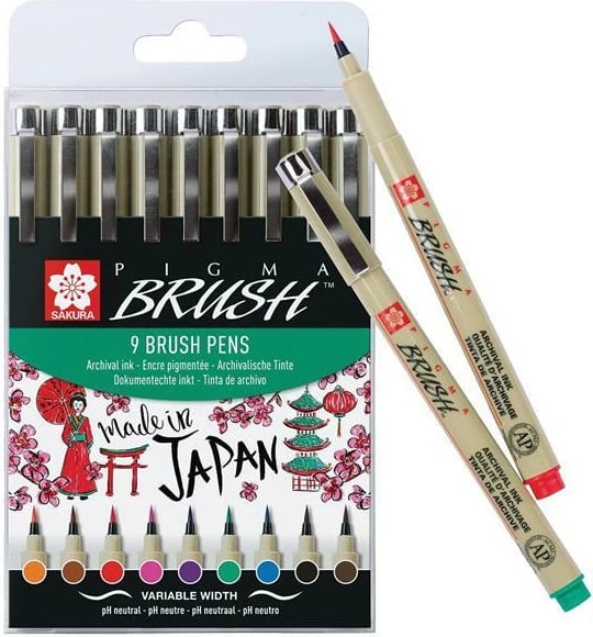 Markerë brushë TALENS Sakura Pigma Set 9 copë Markerë brushë TALENS Sakura Pigma Set 9 copë