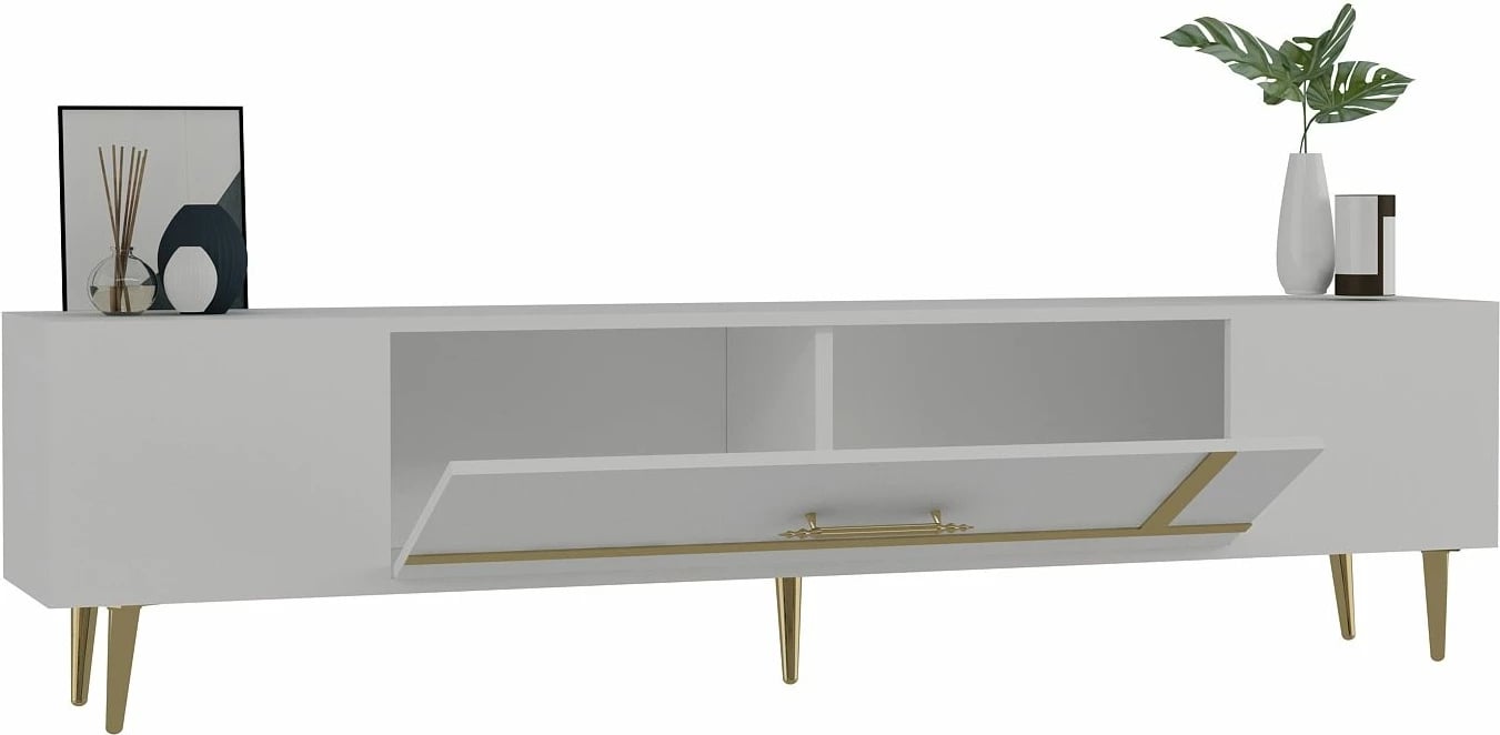 Komodë TV, ngjyrë e bardhë dhe ari, Skye Decor, Dekop1