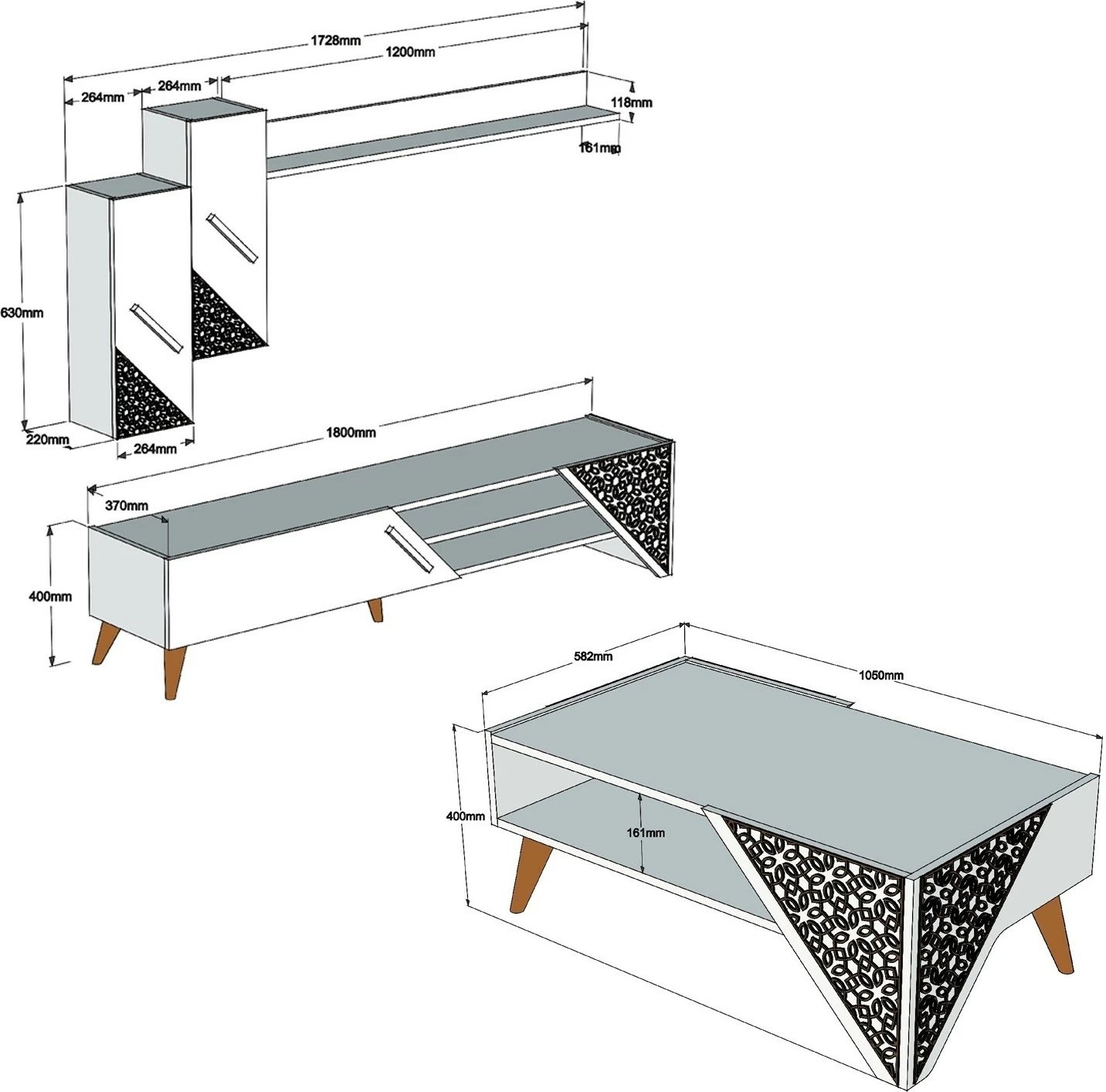 Set mobiljesh për dhomë dite, Beril, ngjyrë lisi