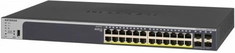 Switch Netgear GS728TPP, 24xGE PoE+, 4xSFP, për rack, i zi