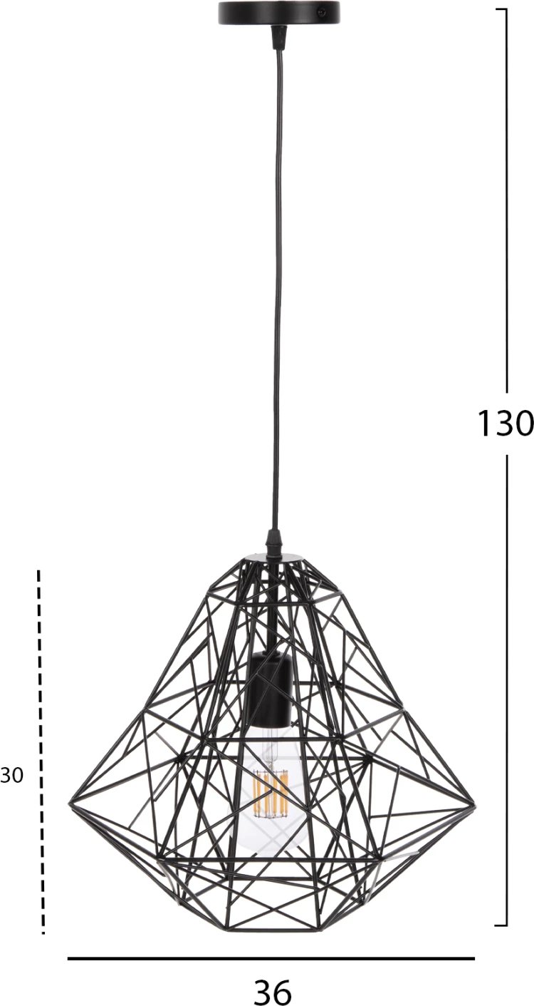 Llambë varëse tavani, kapak rrjetë metali e zezë, FH4067, 36x30x130H cm Llambë varëse tavani, kapak rrjetë metali e zezë, FH4067, 36x30x130H cm