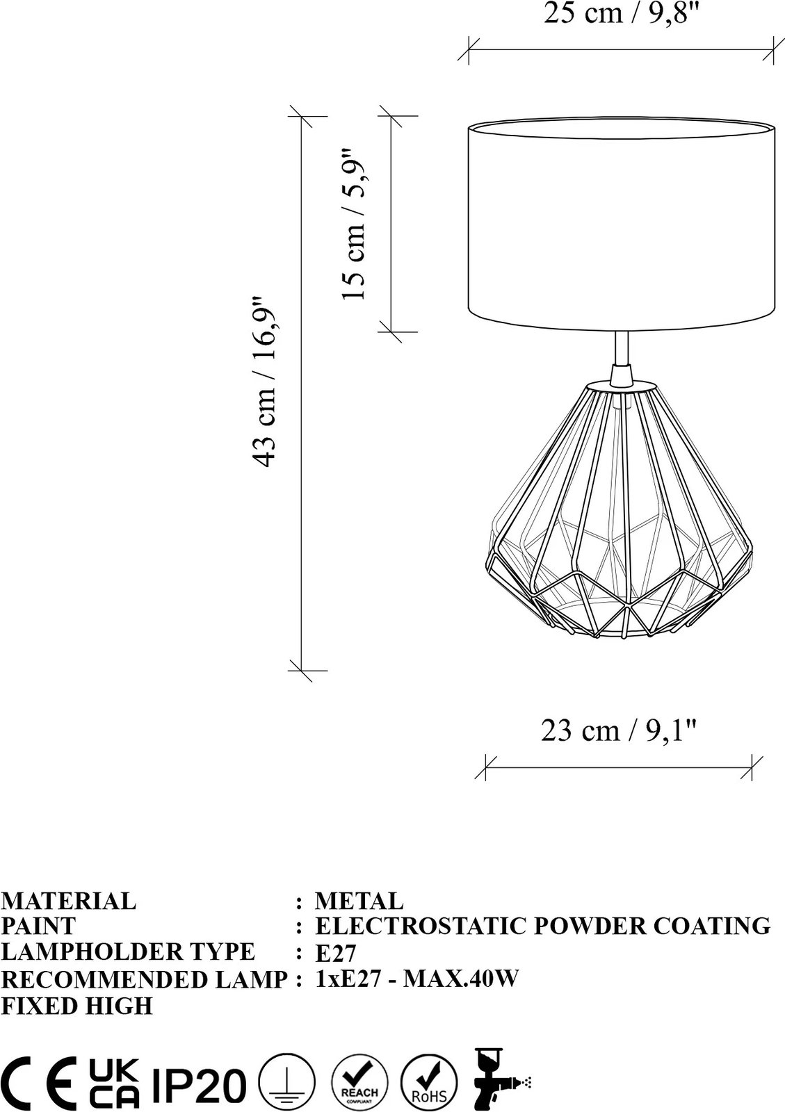 Set llamba tavoline Opviq, Diamond, ngjyrë ari, S-713, 2 copë