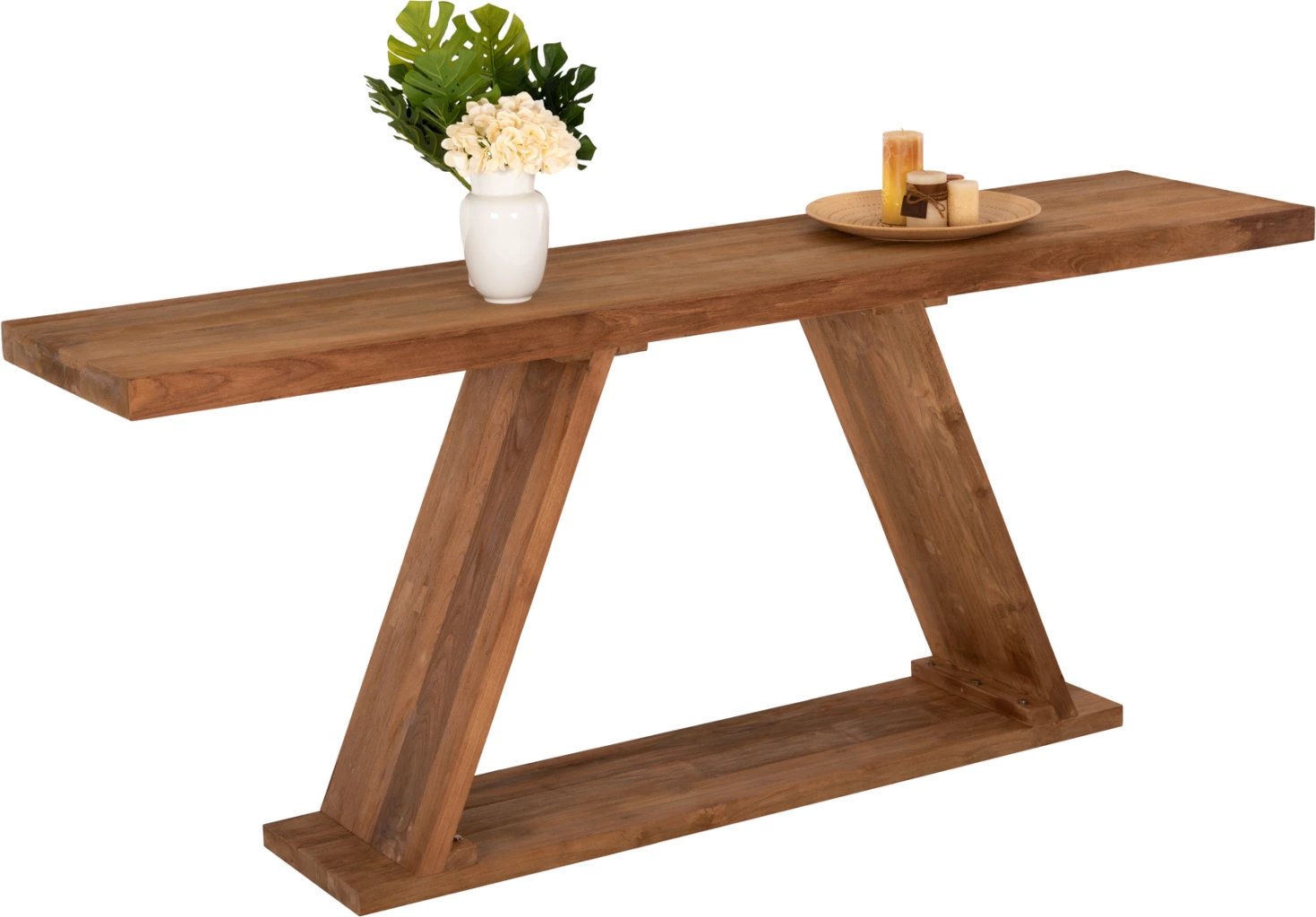 Konsolë prej druri teak, ngjyrë natyrale, 220x50x90 cm