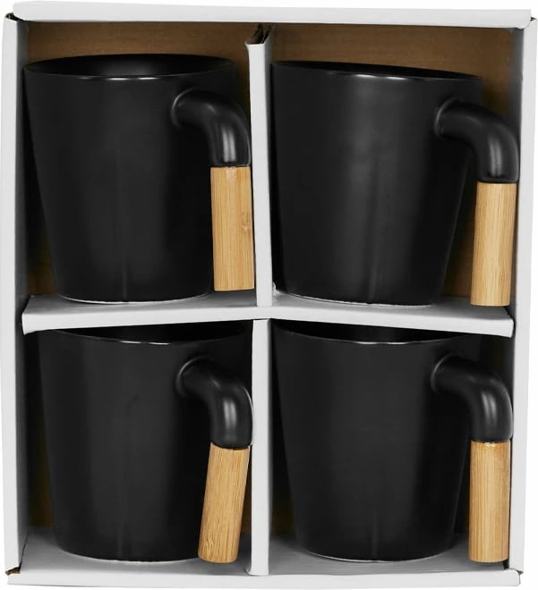 Set 4 filxhanë Nordic, porcelan i zi, dorezë bambuje, 13x23x9cm Set 4 filxhanë Nordic, porcelan i zi, dorezë bambuje, 13x23x9cm