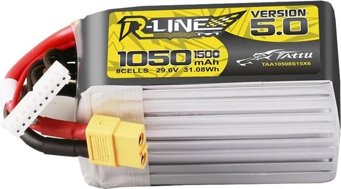 Bateri LiPo Tattu R-Line Version 5.0, 1050mAh, 29.6V, 8S, 150C, XT60