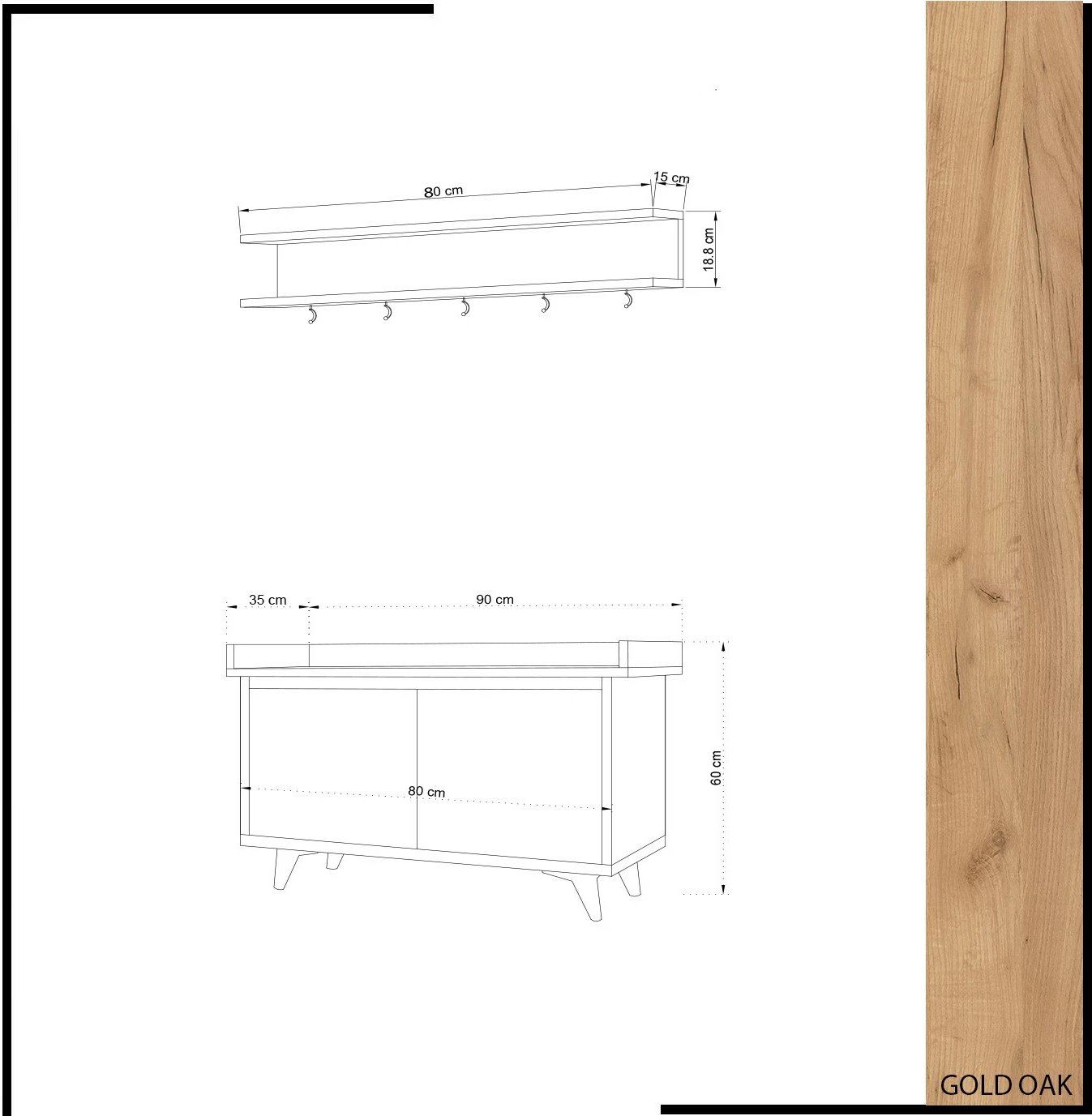 Stendë korridori Skye Decor, ngjyrë lisi dhe e bardhë