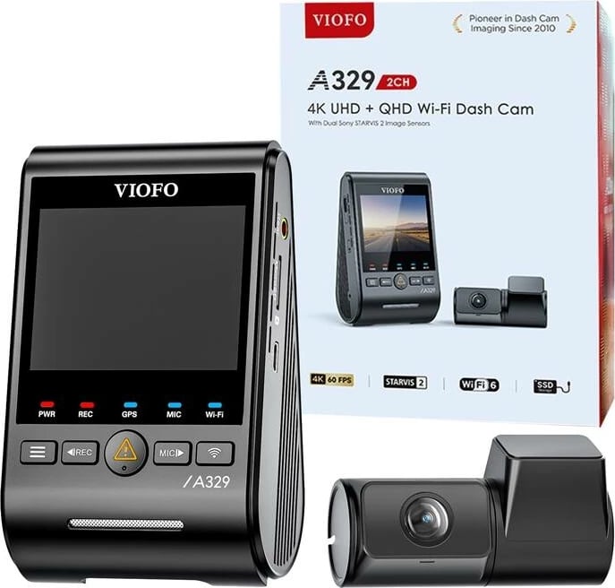 Video regjistrues për veturë Viofo A329 2CH, 4K 60FPS + 2K, WiFi, GPS, i zi, set me dy kamera