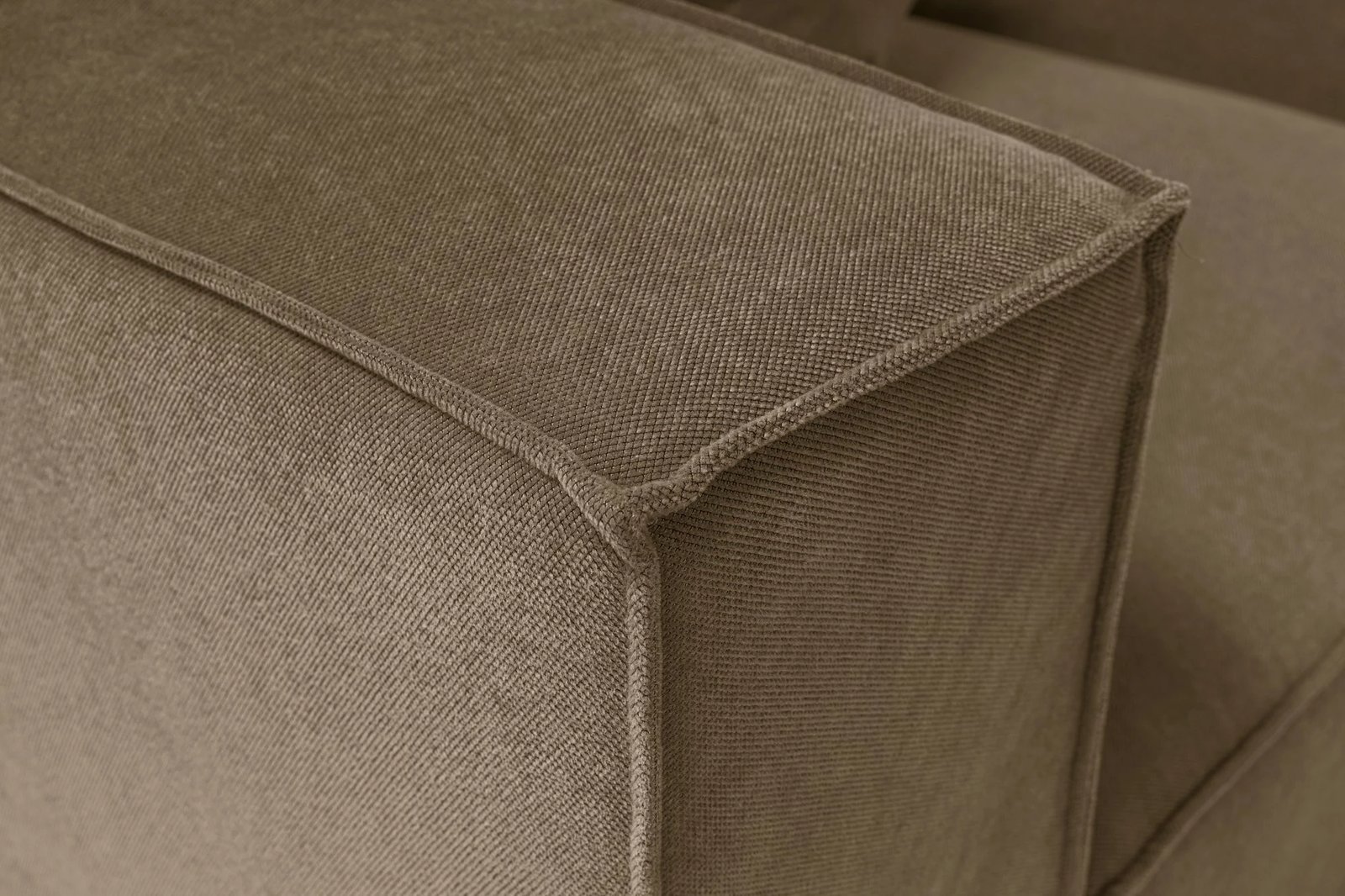 Këndore Sora me pouffe, kornizë druri, pëlhurë lino, kafe, 350x65x190cm