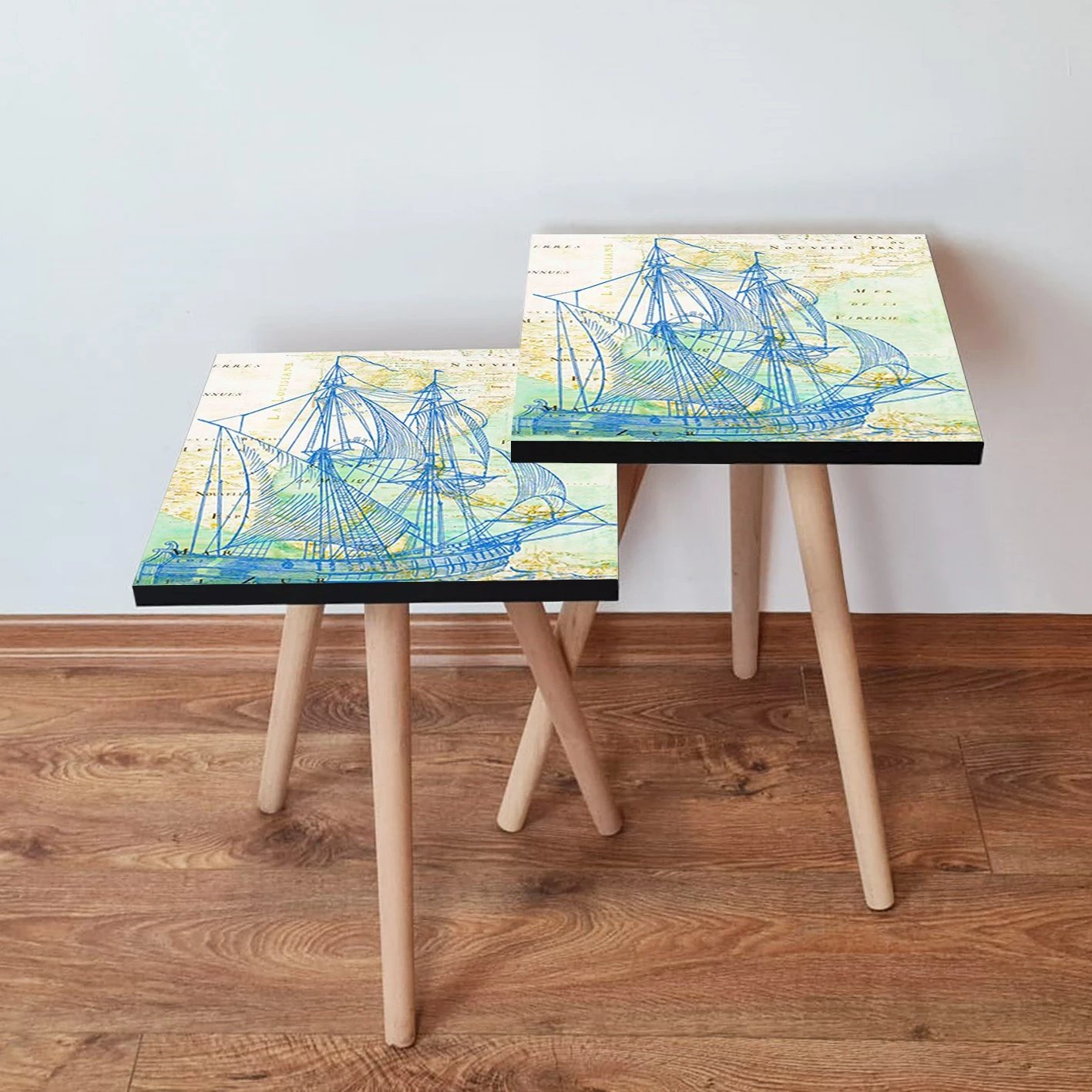 Set tavolinash ndihmëse, dy copë, Skye Decor, 2Shp315, ngjyrë blu e errët