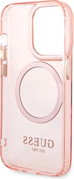 Mbështjellës Guess Gold Outline MagSafe për iPhone 14 Pro Max 6.7", rozë