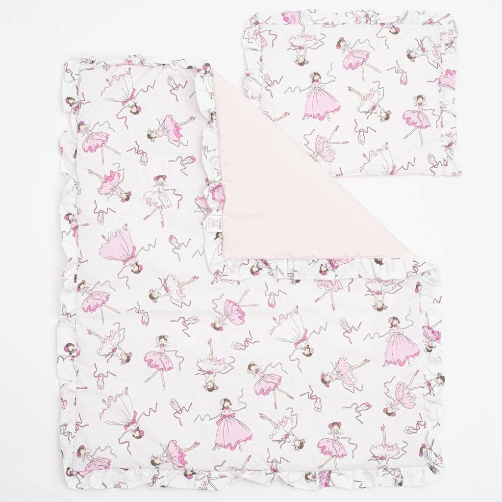 Set për karrocë, NEW BABY, Ballerina Bella, jorgan 82x68 cm dhe jastëk 32x25 cm, pambuk 100% me mbushje anti-alergjike, rozë, set 2-copësh