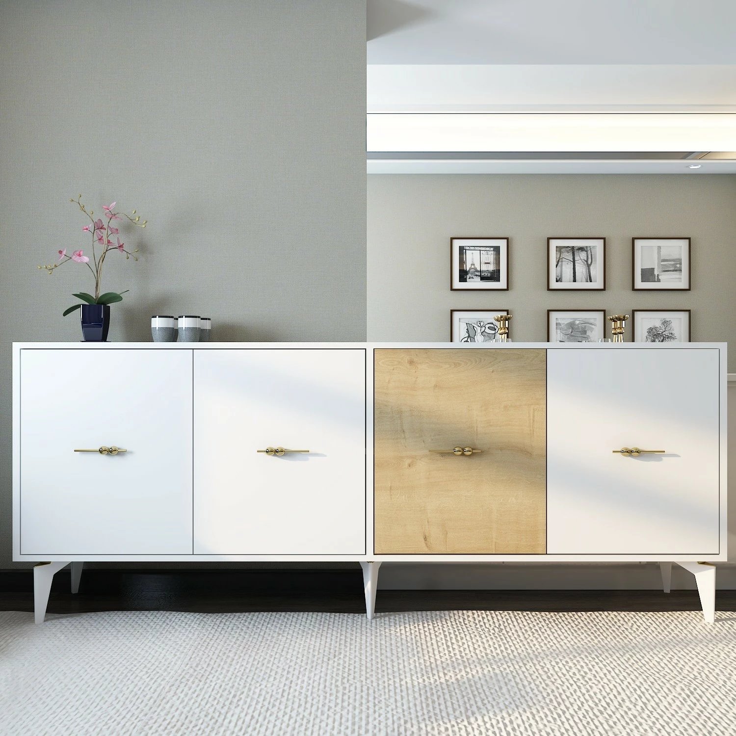 Konsol Skye Decor, e bardhë, lisi sapphire