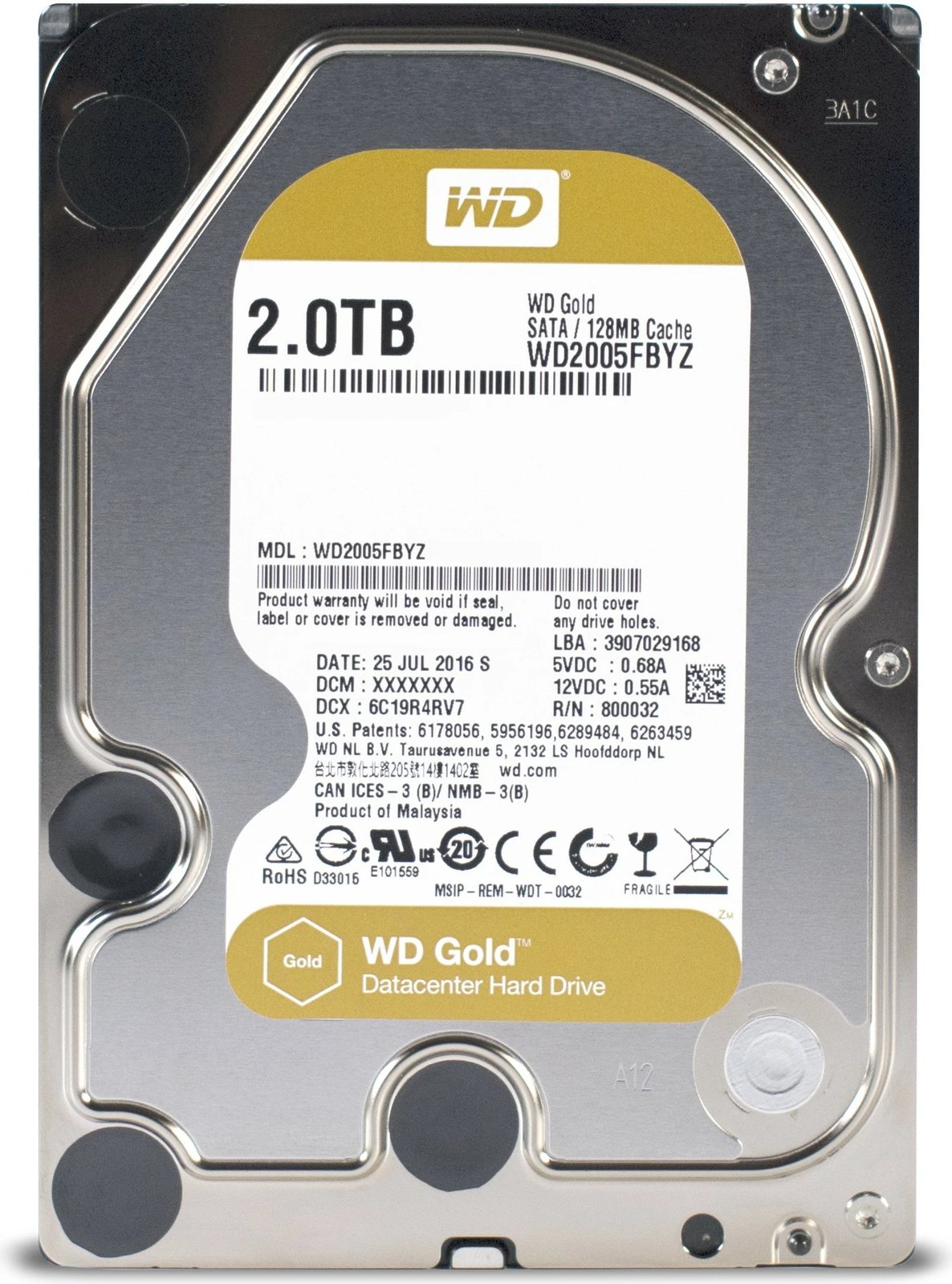Hard Disk Western Digital Gold, 2 TB, 7200 RPM, 128 MB, 3.5", Serial ATA III