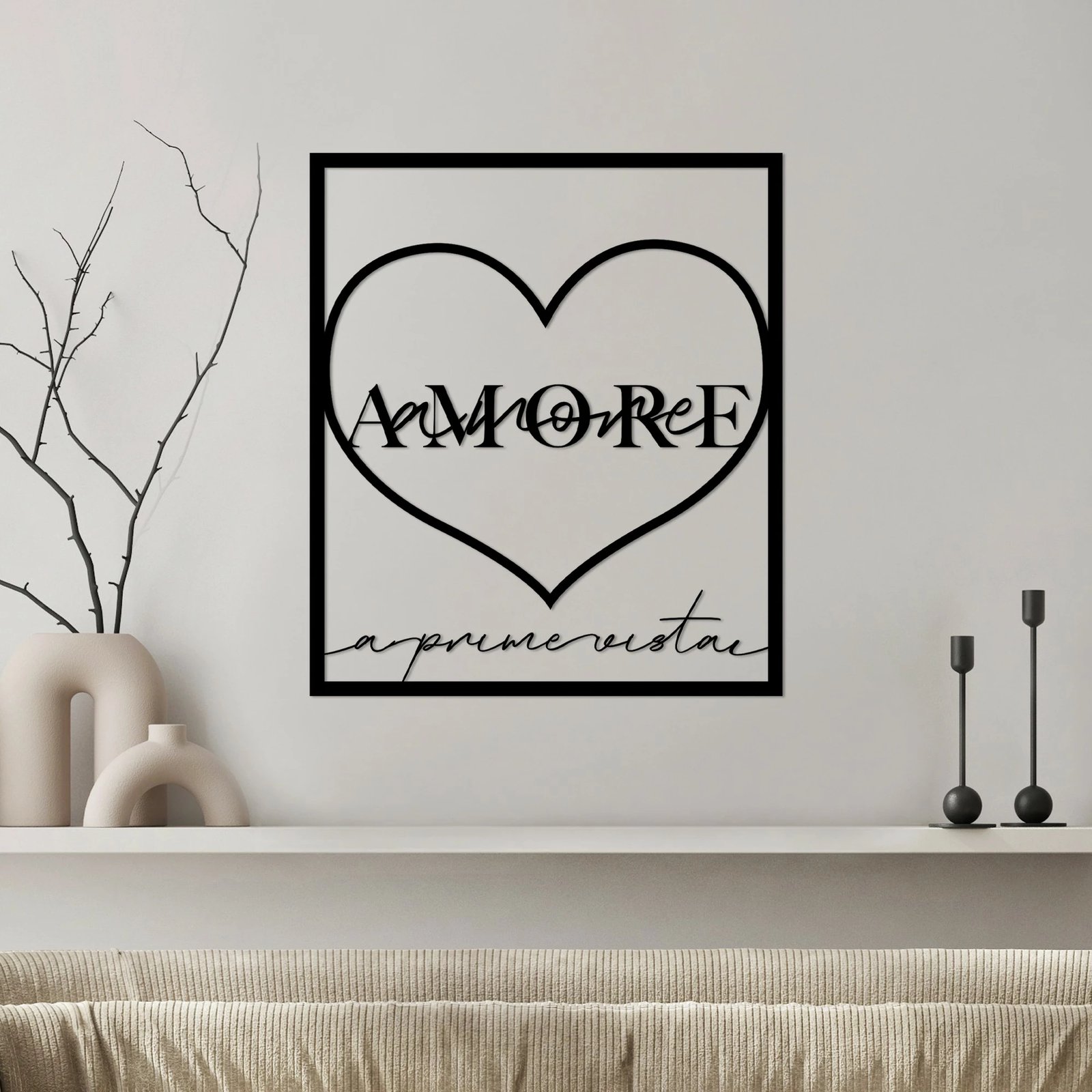 Aksesor dekorativ metalik për mur, Amore Prima Vista 2, ngjyrë e zezë, 49x56cm